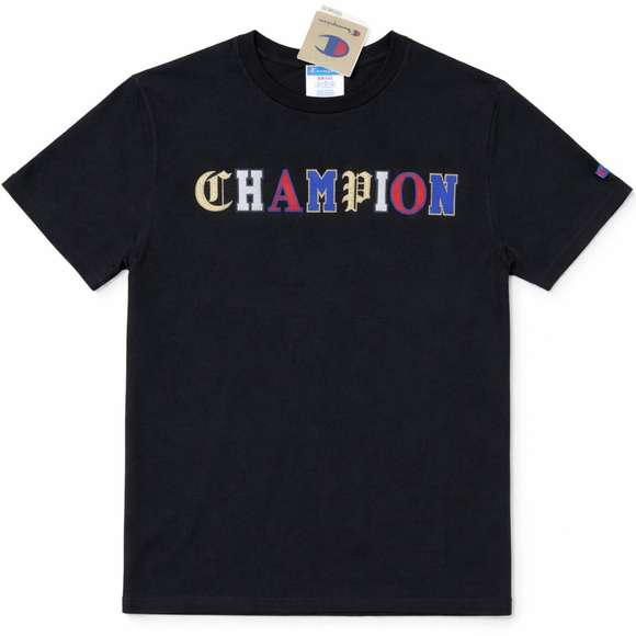 NWT S Men's Champion Black Heritage T Streetwear Multi-color Logo Old English - Picture 1 of 10